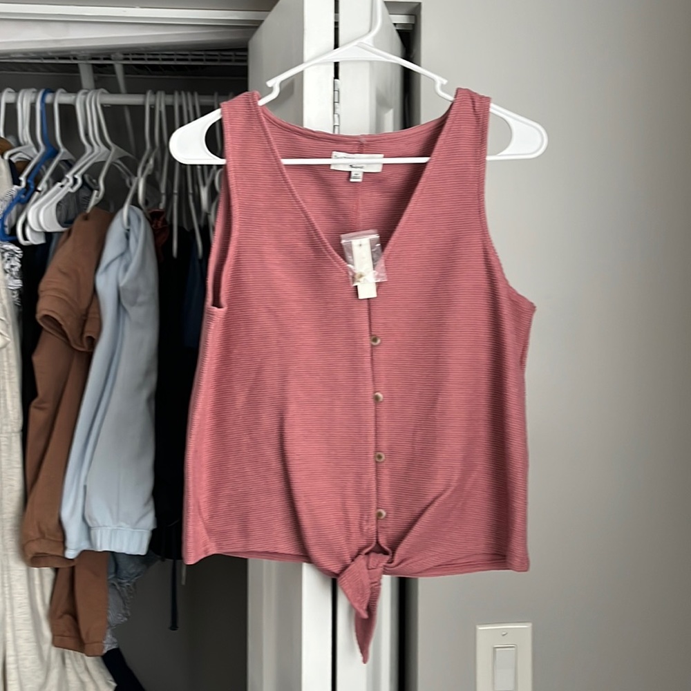 Madewell Pink V-Neck Button Up Tank Top, NWT